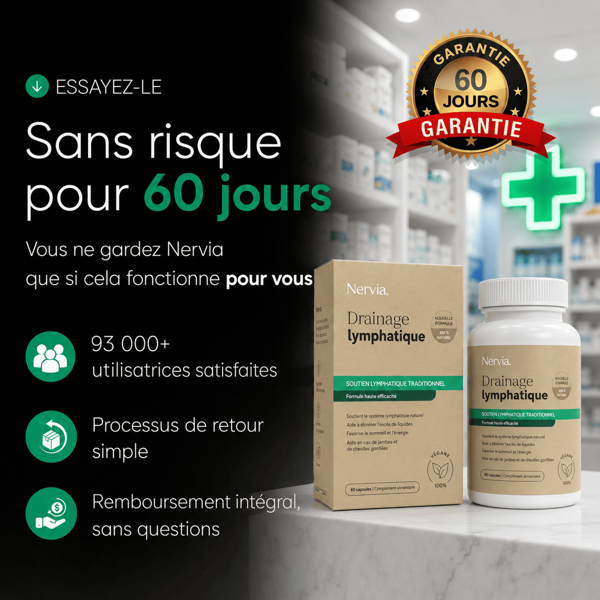 Nervia™ — Gélules de Drainage Lymphatique · Transformation totale en 60 jours